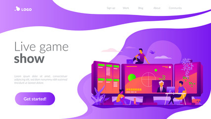 E-sports streaming, live game show, online streaming business concept. Website interface UI template. Landing web page with infographic concept creative hero header image.
