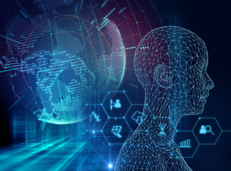 fintech icon  on abstract financial technology background .