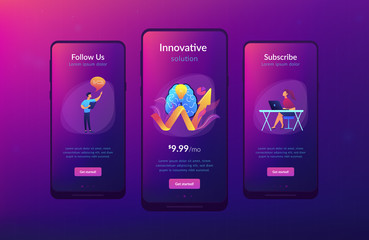 Brain, lightbulb and business team solving problem. Innovative solution, problem-solving and crisis management concept on white background. Mobile UI UX GUI template, app interface wireframe