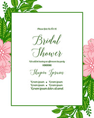 Vector illustration letter bridal shower with various pattern art pink wreath frame