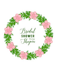 Vector illustration style card bridal shower with various crowd of leaf flower frame