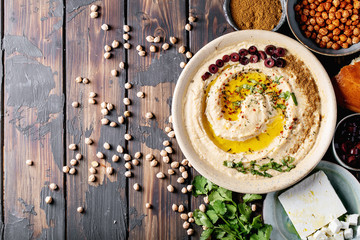 Hummus with olive oil and ground cumin