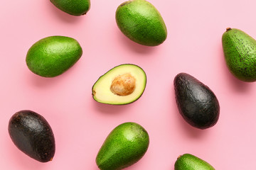 Fresh avocado on color background