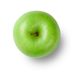 Green apple isolated on white background. Top view.