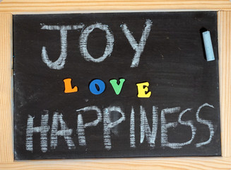 Positive happiness message on chalkboard