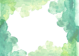 Watercolor abstract green spot, blot. Colorful vintage background. Expressive abstract watercolor stain with splashes. Abstract green watercolor on white background.The color splashing on the paper.
