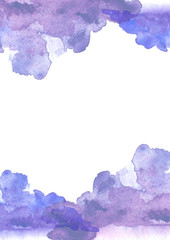 Watercolor card, greeting card of blue, abstract spot.  Splash, bright streaks of paint. Vintage postcard, business card, invitation. New Year card. Blue background