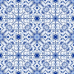 Blue folk ornament. Seamless vector