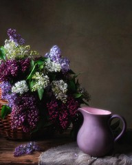 Still life with multicolored lilac
