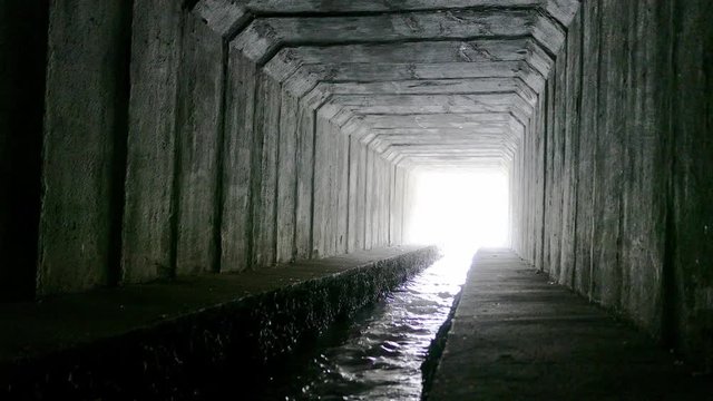 Walking Inside Underground Storm Water System Tunnel
