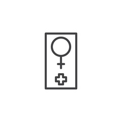 Female gender medical cross line icon. linear style sign for mobile concept and web design. Women's hospital outline vector icon. Symbol, logo illustration. Vector graphics