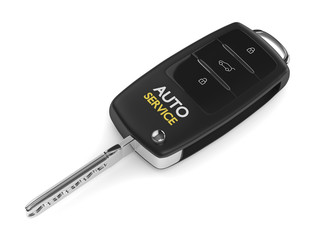 3d render of car key with auto service text