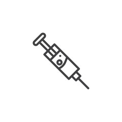 Injection needle line icon. Medical syringe linear style sign for mobile concept and web design. Syringe with medication outline vector icon. Symbol, logo illustration. Vector graphics