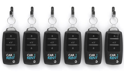 3d render of car for rent keys hanging on hook