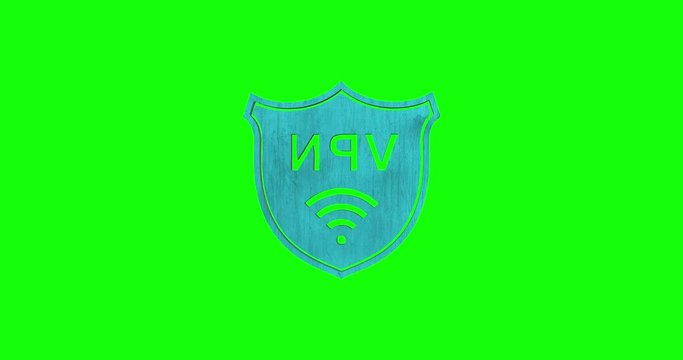 Animation of a 3D VPN icon spinning against a green screen removable background.