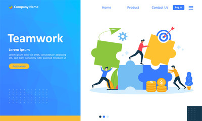 Team work, partnership, leadership concept, people connecting puzzle element, Suitable for web landing page, ui, mobile app, banner template. Vector Illustration