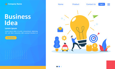 Business brainstorming, idea concept for teamwork with big yellow light bulb lamp, Suitable for web landing page, ui, mobile app, banner template. Vector Illustration