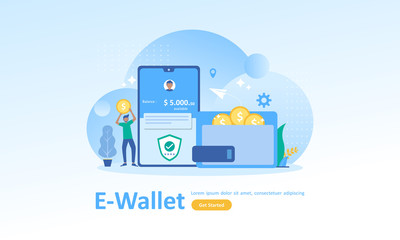 Money transfer to e-wallet concept, financial savings and online payment Suitable for web landing page, ui, mobile app, banner template. Vector Illustration