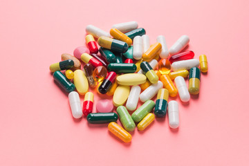 Pile of colored pills, capsule and tablets