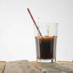 Iced coffee on a white background, with copy space. Cool summer drink