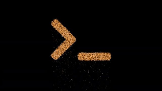 Symbol terminal appears from crumbling sand. Then crumbles down. Alpha channel Premultiplied - Matted with color black