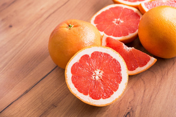 Closeup of sliced juicy grapefruit pieces