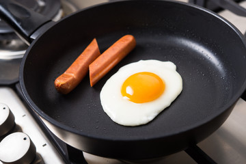 One fried egg and sausages