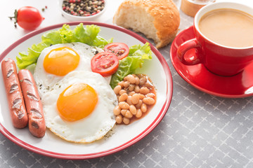 English breakfast with fried egg