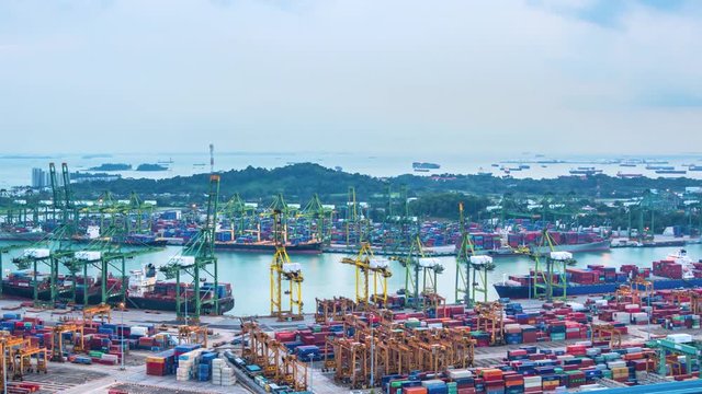 4K.Time lapse view of Deep water por twith Container Port container global Cargo ship and export commercial shipping freight travel business cargo at Singapore