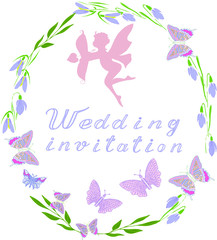 Wedding invitation with flowers and lettering - Vector graphics