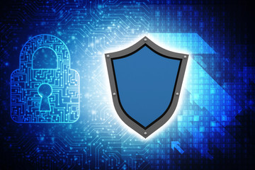 Fototapeta premium 3d illustration Security concept - shield on digital code background