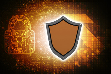 Fototapeta premium 3d illustration Security concept - shield on digital code background