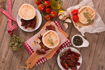Tigella bread with sun-dried tomatoes.