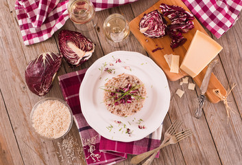 Risotto with red radicchio.