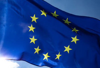 The flag of Europe waving in the wind