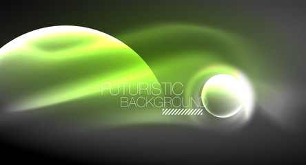 Blurred neon glowing round shapes, abstract circles and lights