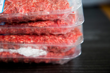 Packet of ground or minced beef. Wrapped in plastic wrapping, soft plastic used for hygiene reasons ends up in landfill. Not good for environment.