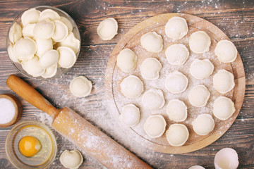 The process of cooking traditional Russian dish - pelmeni	