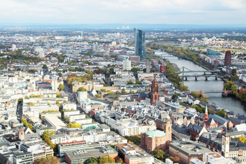 Panoramic view from observation point from Main Tower to Frankfurt and suburbans, Germany	
