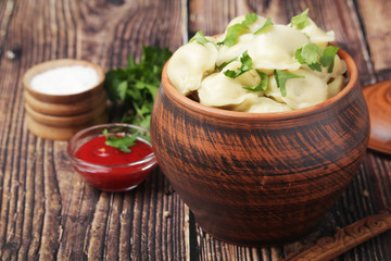 Russian pelmeni portion ready for lunch
