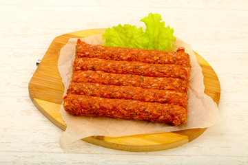 Raw beef sausages