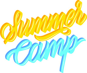 Summer camp typography design. Hand drawn lettering. Label, logo, badge, sticker, stamp,