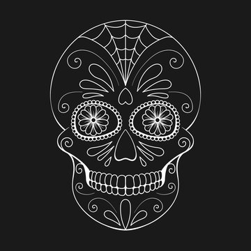 Day of The Dead Skull with floral ornament. Mexican sugar skull. Vector illustration