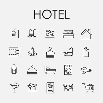 Premium Set Of Hotel Line Icons.