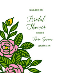 Vector illustration various pink flower frame elegant with banner bridal shower