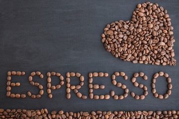  Espresso coffee. The word is from coffee beans. The inscription.