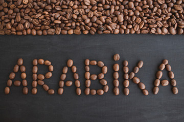 Arabica coffee The word is from coffee beans. The inscription.