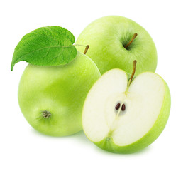 Composition with Different Green Apples Isolated on White Background