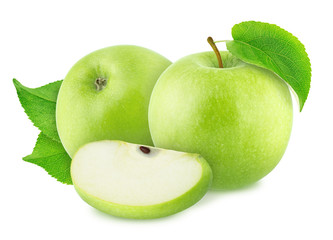 Composition with Different Green Apples Isolated on White Background