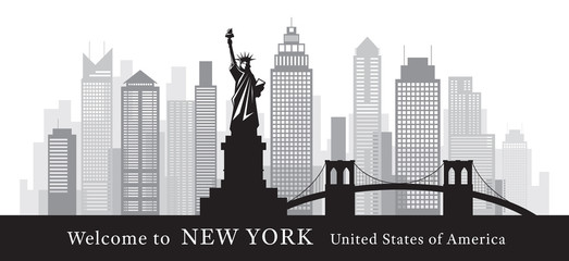 New York Landmarks Skyline and Skyscraper in Black and White - obrazy, fototapety, plakaty